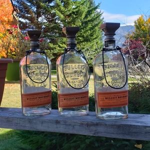 Hanging Bulleit bourbon bottle with (SOLAR) bottle lights